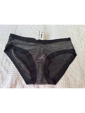 VICTORIA'S SECRET PINK S BLACK SILVER SHIMMER HIPSTER BIKINI PANTIES NWT